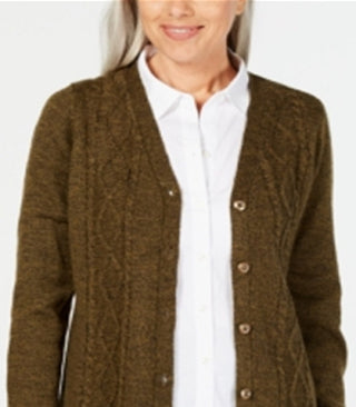 Karen Scott Women's Button Front Duster Cardigan Green Size Petite