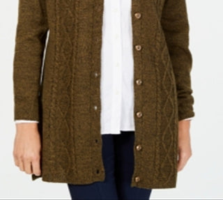 Karen Scott Women's Button Front Duster Cardigan Green Size Petite