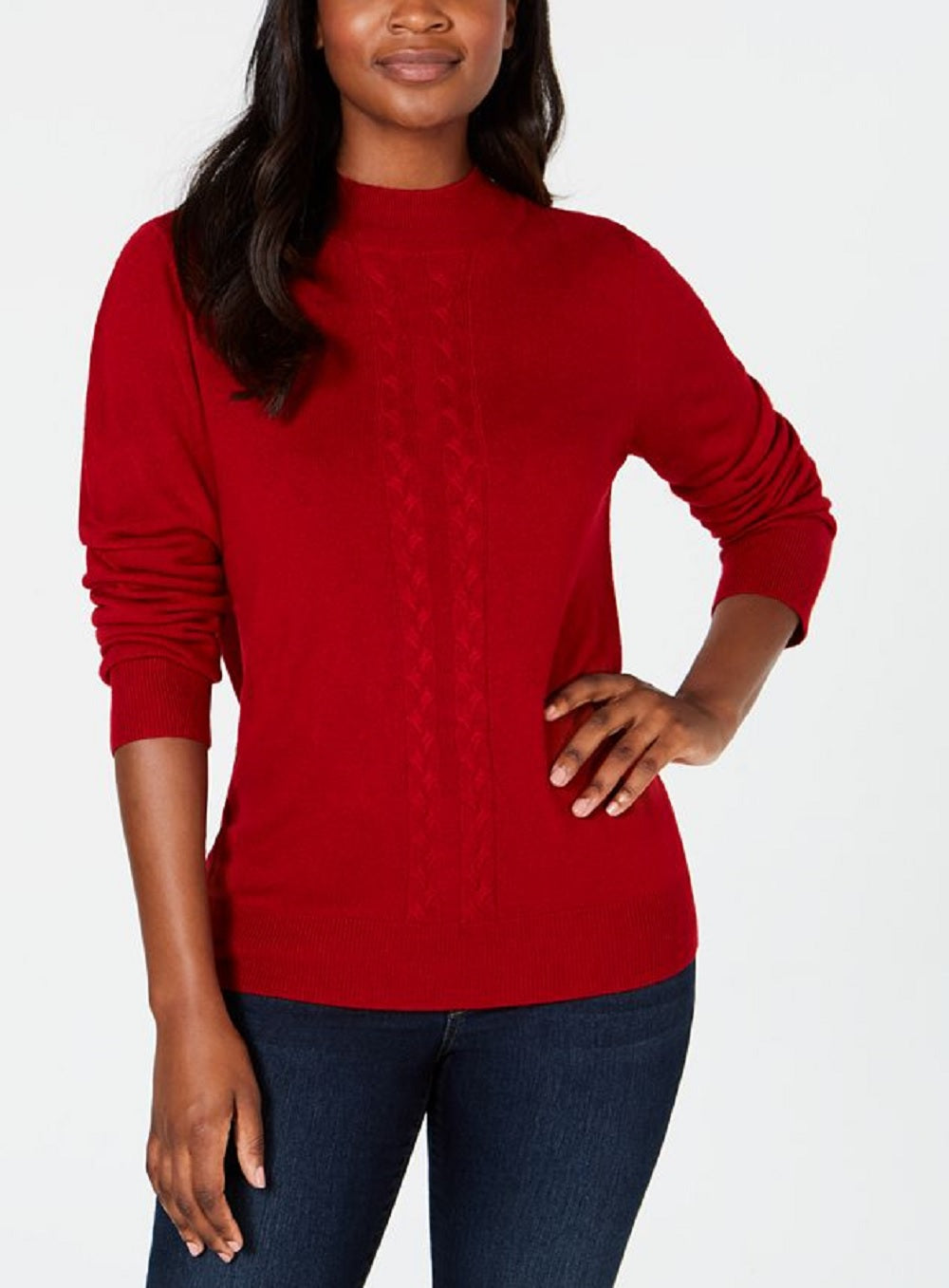 Karen Scott Women's Cable Front Mock Neck Sweater Red Size X-Large