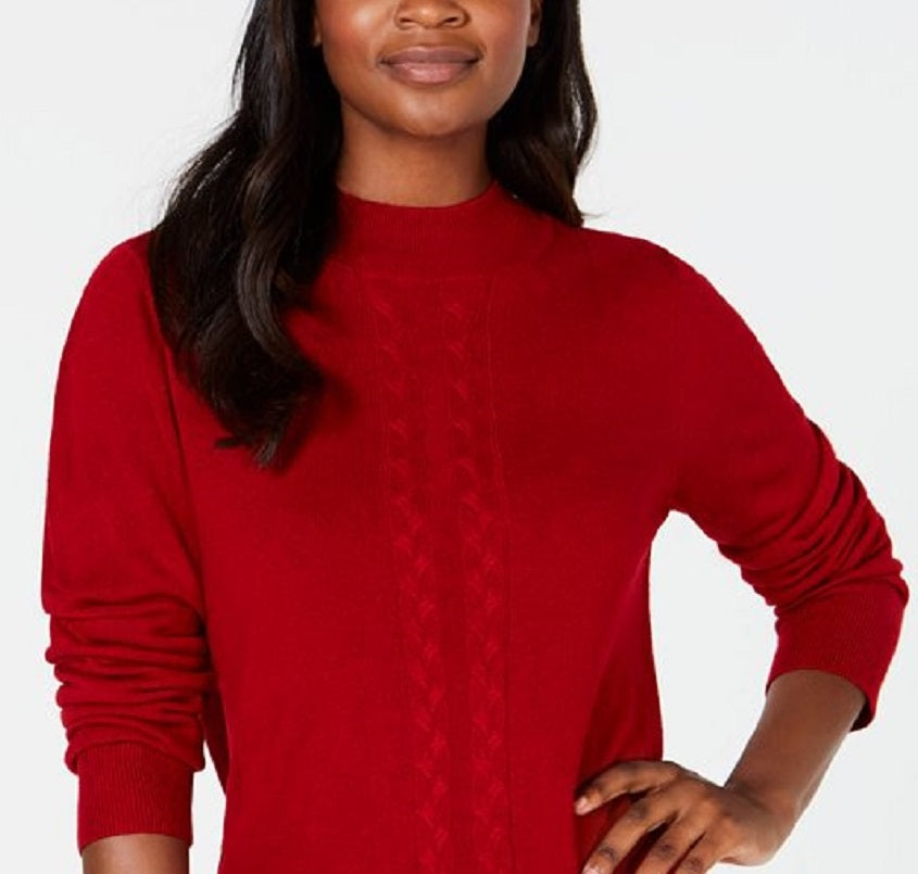 Karen Scott Women's Cable Front Mock Neck Sweater Red Size X-Large