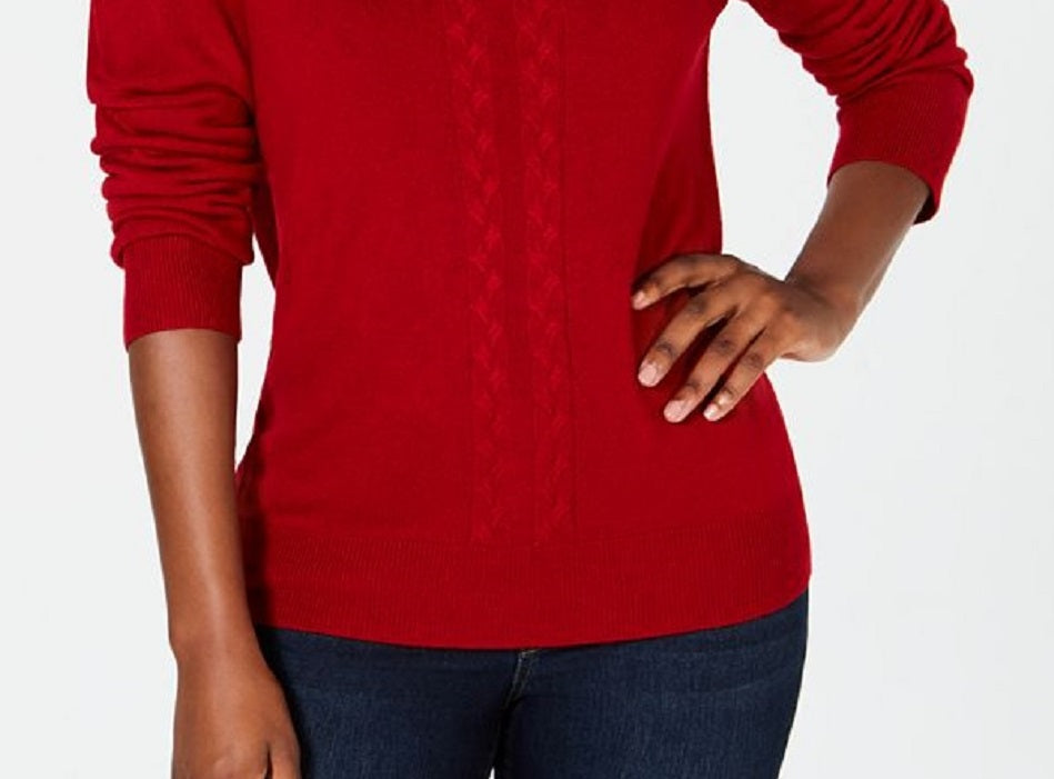 Karen Scott Women's Cable Front Mock Neck Sweater Red Size X-Large