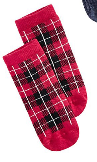 First Impressions Baby Plaid / Grid / Bear 3 Pair Socks Red Size 0-6 MOS