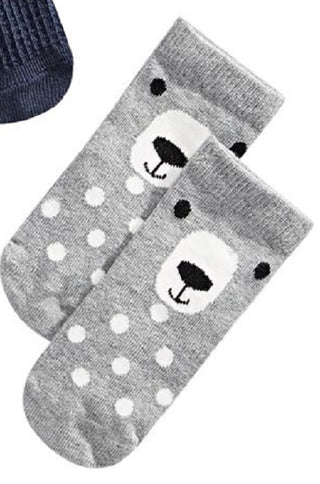 First Impressions Baby Plaid / Grid / Bear 3 Pair Socks Red Size 0-6 MOS