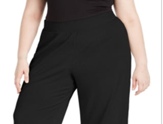 Ideology Women's Plus Ribbed Culottes Pant Black Size 2X