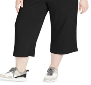 Ideology Women's Plus Ribbed Culottes Pant Black Size 2X