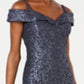 R & M Richards Women's Off the Shoulder Lace Gown Silver Size 18