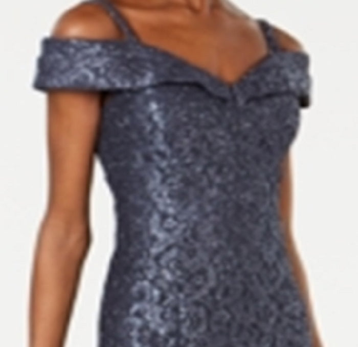 R & M Richards Women's Off the Shoulder Lace Gown Silver Size 18