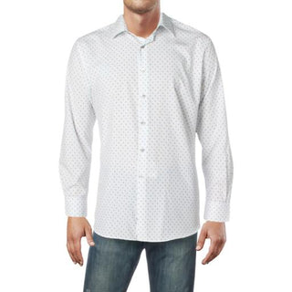 Alfani Men's Printed Wrinkle Resistant Button Down Shirt White Size S