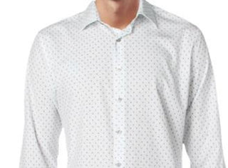 Alfani Men's Printed Wrinkle Resistant Button Down Shirt White Size S