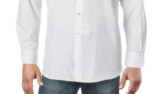Alfani Men's Printed Wrinkle Resistant Button Down Shirt White Size S