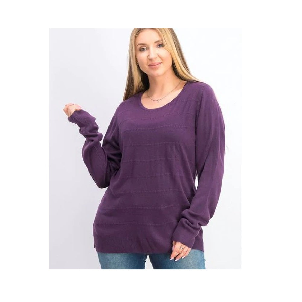 Karen Scott Women's Ribbed Trim Stiped Texture Pullover Sweater Purple size 0X