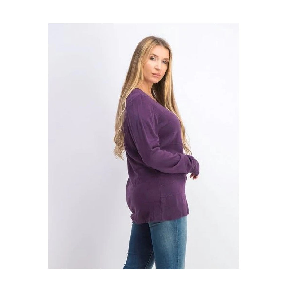 Karen Scott Women's Ribbed Trim Stiped Texture Pullover Sweater Purple size 0X