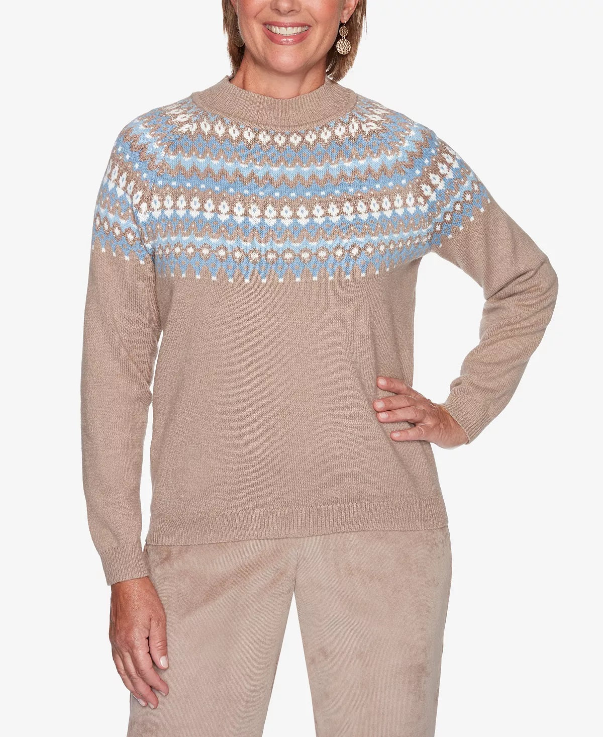 Alfred Dunner Women's Missy Dover Cliffs Flo Open Beige Sweater Size XLarge