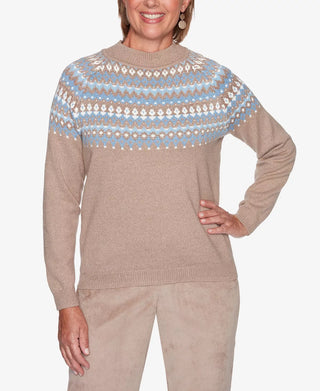 Alfred Dunner Women's Missy Dover Cliffs Flo Open Beige Sweater Size XLarge