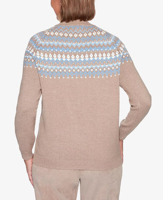 Alfred Dunner Women's Missy Dover Cliffs Flo Open Beige Sweater Size XLarge