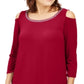 JM Collection Women's Embellished Cold Shoulder Top Red Size X-Small