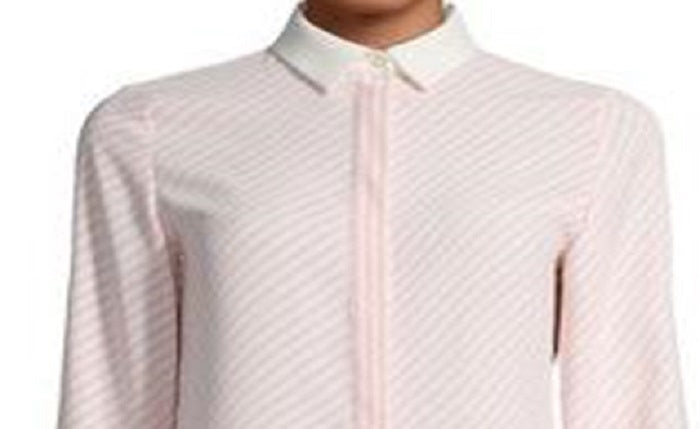 Anne Klein Women's Long Sleeve Stripe CDC Oxford Top White Size XS