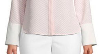 Anne Klein Women's Long Sleeve Stripe CDC Oxford Top White Size XS