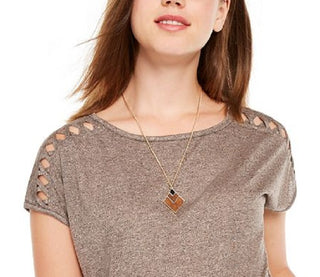 BCX Junior's Lattice Sleeve Top Brown Size Medium