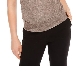 BCX Junior's Lattice Sleeve Top Brown Size Medium