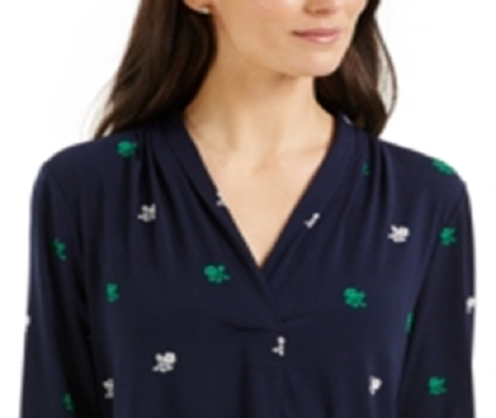 Charter Club Petite Printed Top Blue Size PL