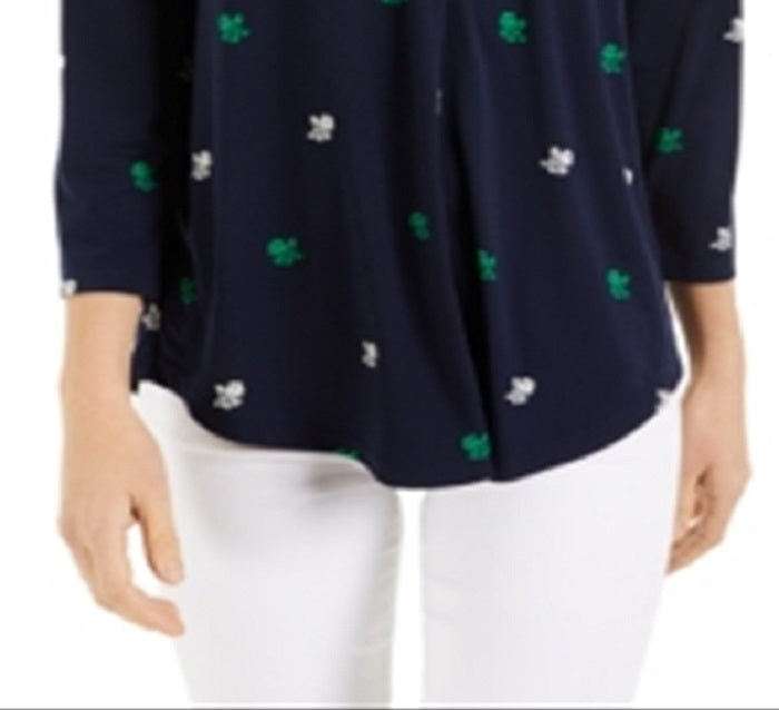 Charter Club Petite Printed Top Blue Size PL