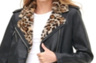 Levi's Women's Oversized Faux Leather Moto with Faux Fur Lined Lapels Jacket Black Size X-Large