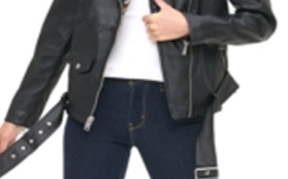 Levi's Women's Oversized Faux Leather Moto with Faux Fur Lined Lapels Jacket Black Size X-Large