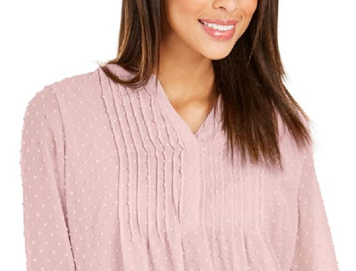 Charter Club Petite Double-Ruffle Textured Pintuck Top Pink Size PL