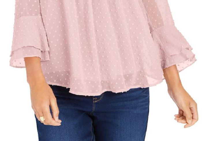 Charter Club Petite Double-Ruffle Textured Pintuck Top Pink Size PL