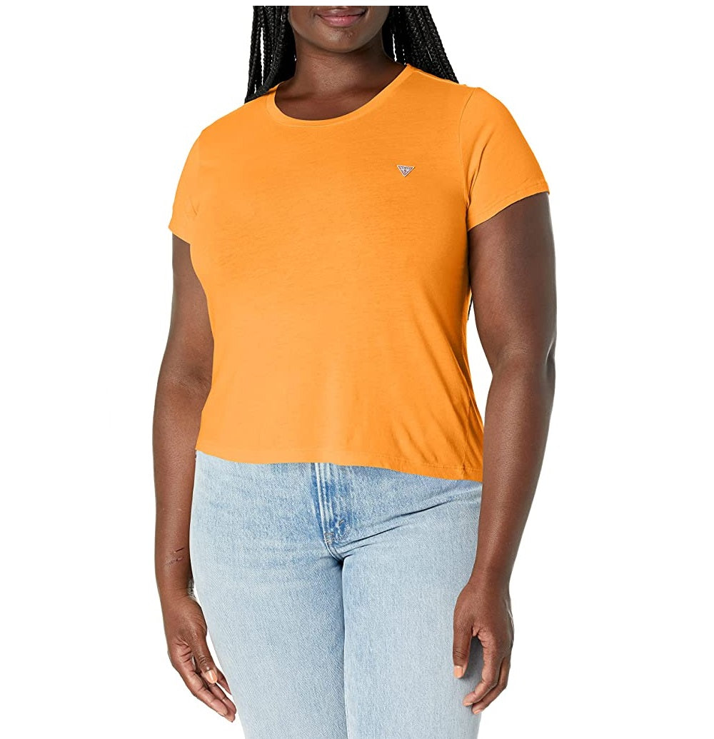 Guess Women's Short Sleeve Logo Baby Tee, Salamander Size Medium