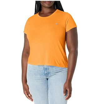 Guess Women's Short Sleeve Logo Baby Tee, Salamander Size Medium