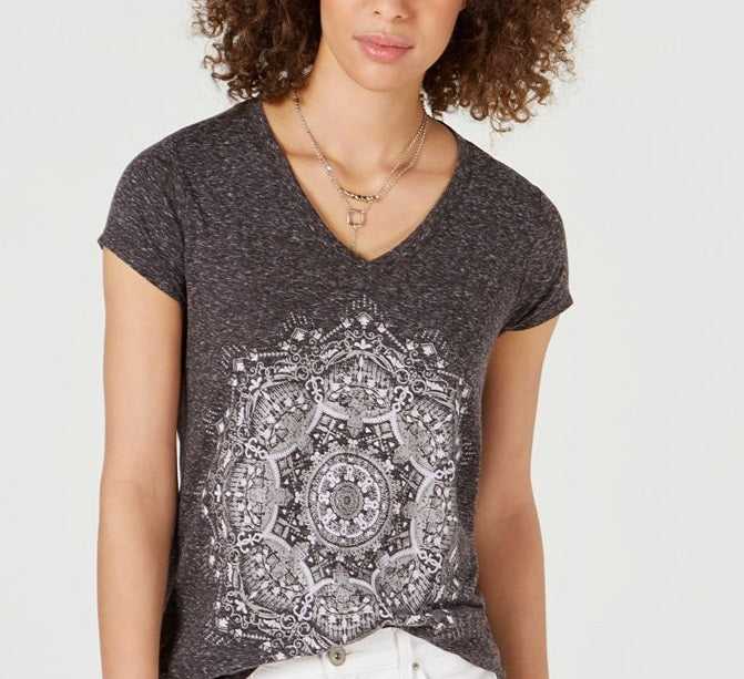 Style & Co Women's Pinwheel Graphic Top Black Size Petite XL