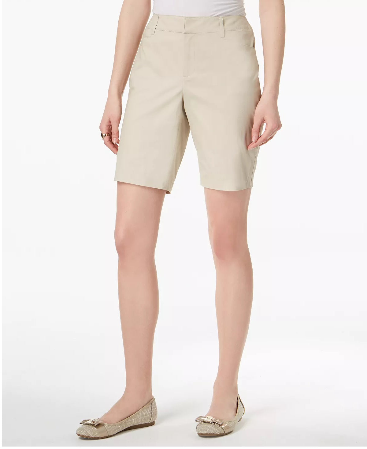 Charter Club Women's Bermuda Twill Shorts Beige Size 8