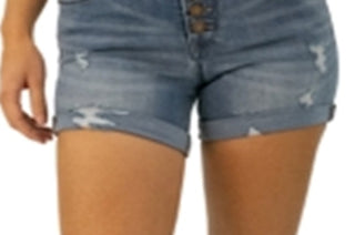 Indigo Rein Junior's Distressed Cuffed Denim Shorts Blue Size 9