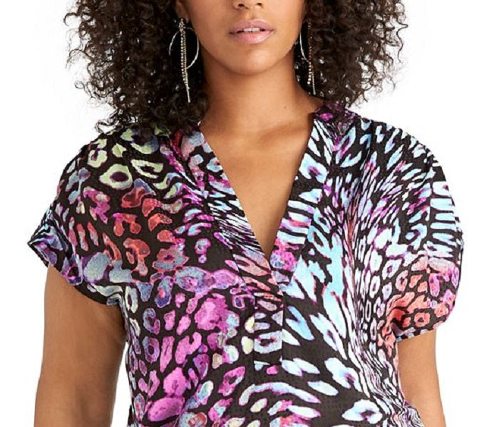 Rachel Roy Women's Plus Odelia Printed Top Black Size 0X