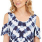 Style & Co Women's Tie Dyed Cold Shoulder Swing Dress Blue Size Petite S