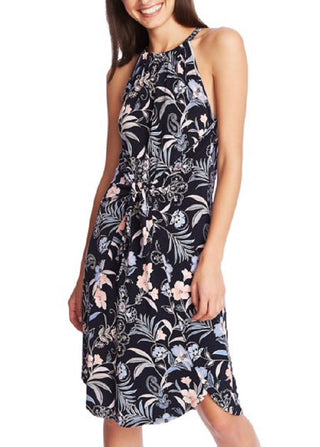 1.STATE Women's Front Tie Halter Cocktail Dress Blue