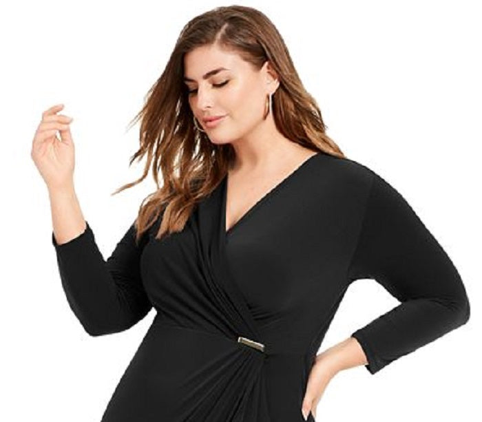 Charter Club Women's Plus Hardware Twist Front Cocktail Dress Black Size 0X