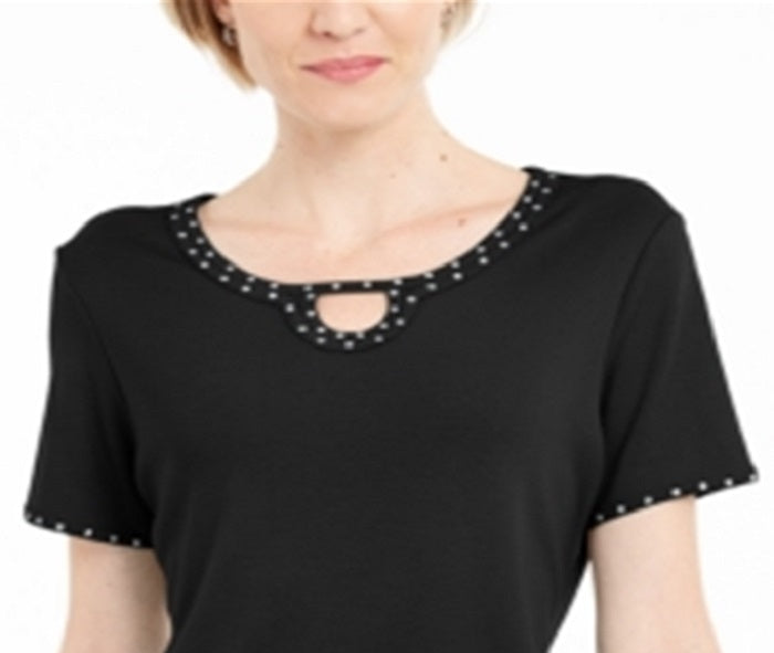 Karen Scott Women's Studded Keyhole Top Black Size X-Large