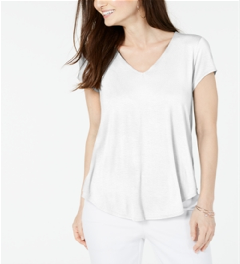Alfani Women's Petite V-Neck T-Shirt White Size Petite Large