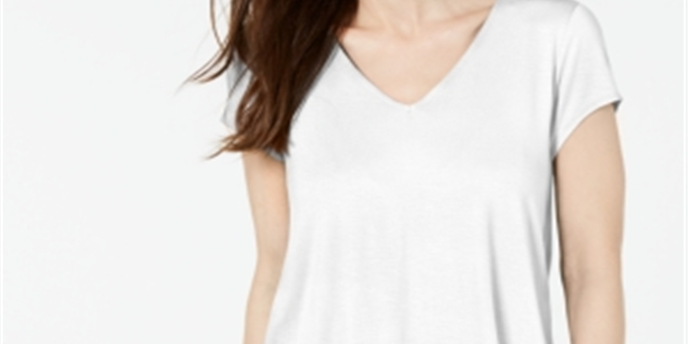 Alfani Women's Petite V-Neck T-Shirt White Size Petite Large