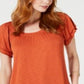 Style & Co Women's Tiered Flutter Sleeve Top Orange Size Medium