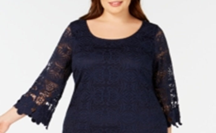 Alfani Women's Crochet Trim Illusion Dress Blue Size 3X