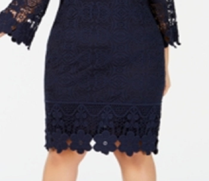 Alfani Women's Crochet Trim Illusion Dress Blue Size 3X