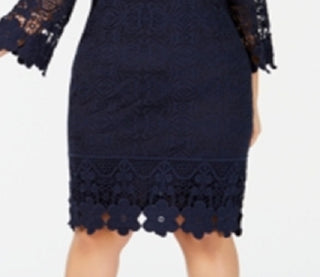 Alfani Women's Crochet Trim Illusion Dress Blue Size 3X