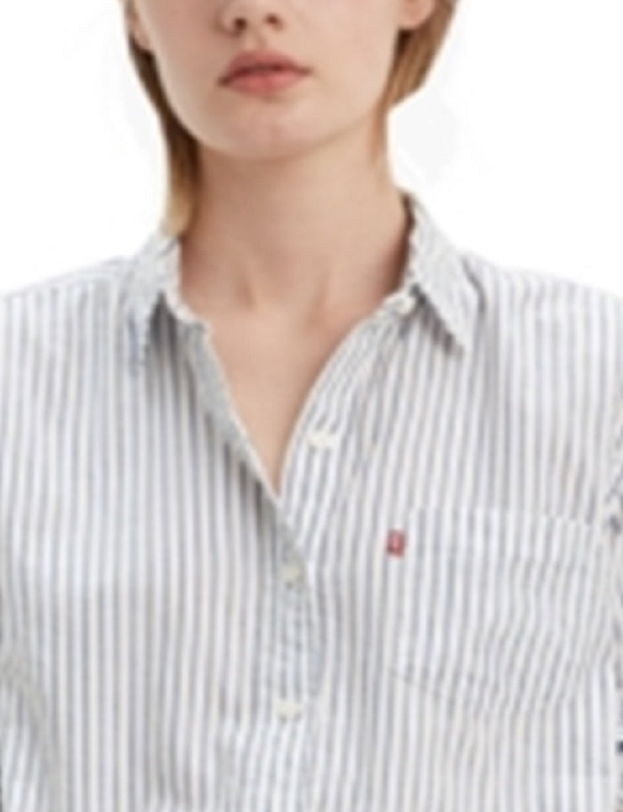 Levi's Women's Striped Cotton Double Button Shirt White Size Small