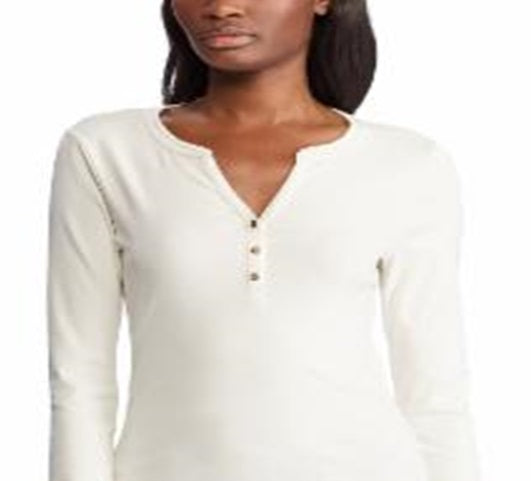 Ralph Lauren Women's V Neck Henley Tee White Size S/P
