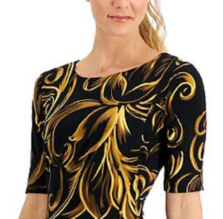 Connected Women's Printed Fit & Flare Dress Black Size 4 Petite