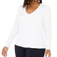INC International Concepts Women's Plus Ribbed V Neck Top White Size 3X